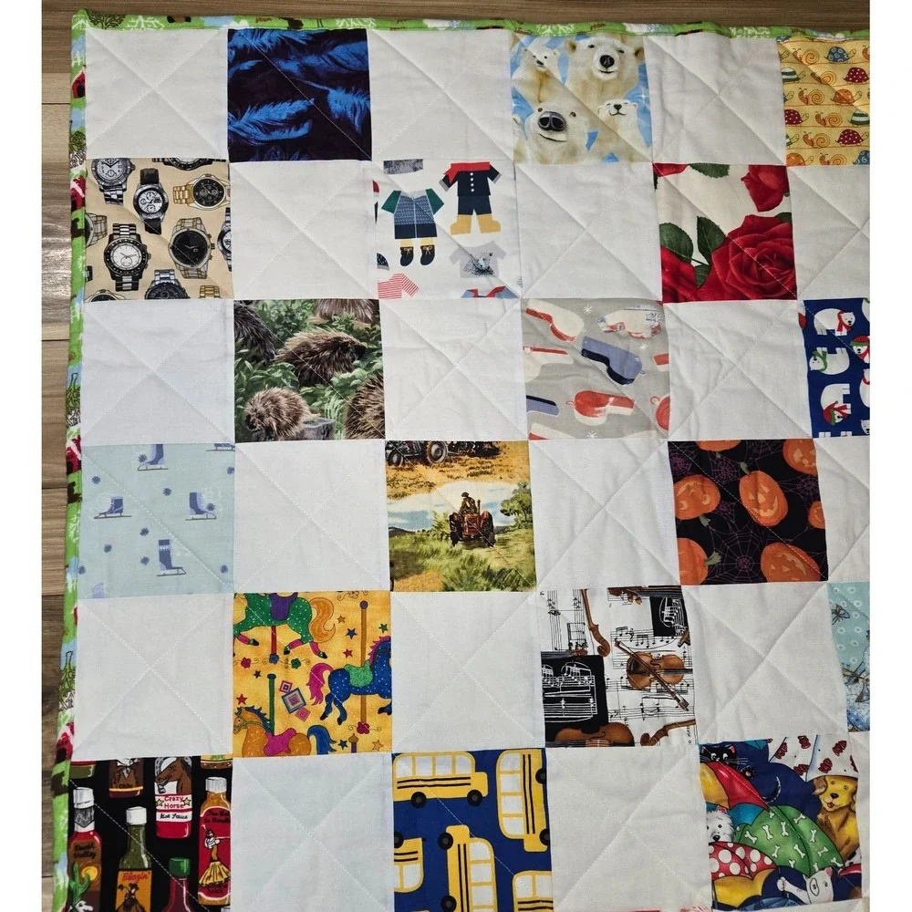 Hand Made Patchwork Reversible Blanket Kids Lap Blanket 44.5